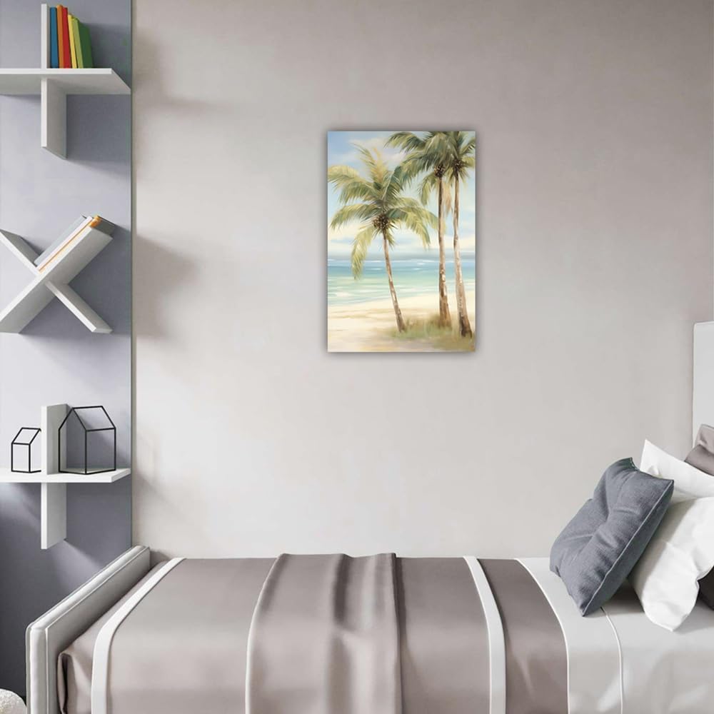 LURENCZH Tropical Beach Canvas Wall Art Seaside Palm Tree Picture Wall Decor Ocean Scenery Painting Prints for Bathroom Decor Framed(Beach-3,20.00" x 30.00")