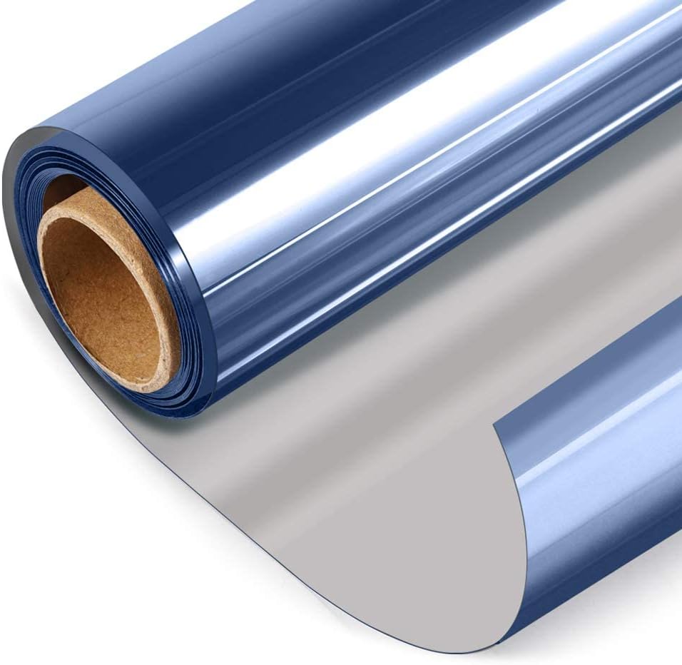 HIDBEA One Way Mirror Window Film ,Daytime Privacy Sun Blocking Reflective Window Film Static Cling Heat Control Window Tinting Film for Home and Office, Blue Silver, 35.4 x 393.7 Inch