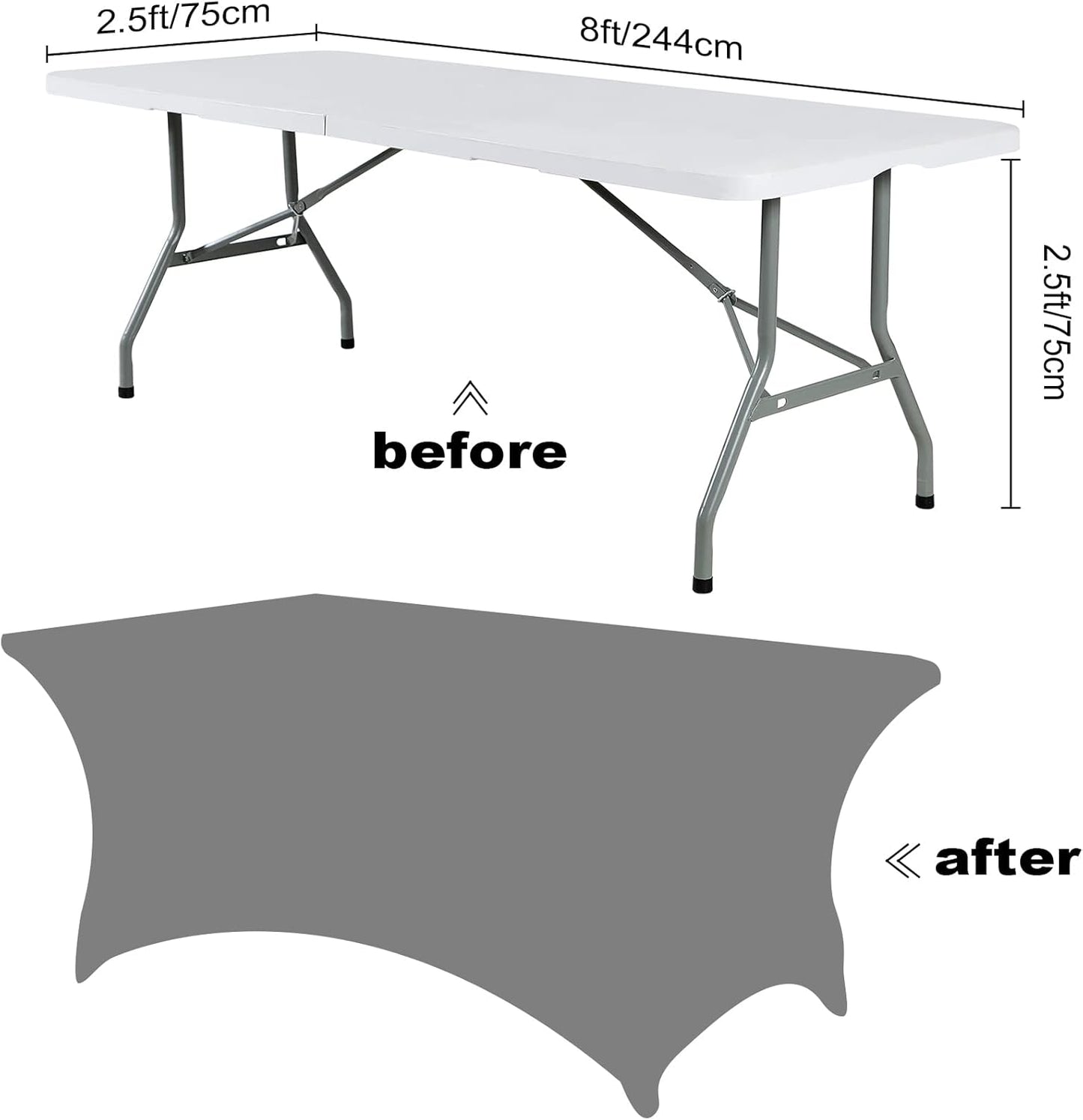 SuperO Waterproof Spandex Table Cover for 8FT Table Universal Fitted Stretch Tablecloth for Party, Banquet, Wedding and Events-Champagne