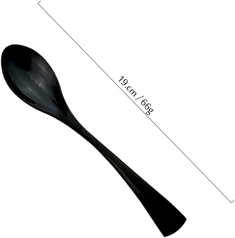 JASHII 18/10 Stainless Steel 4 Piece Mirror Polished Black Dessert Spoon Salad Spoon Black Server Utensil Set 19CM
