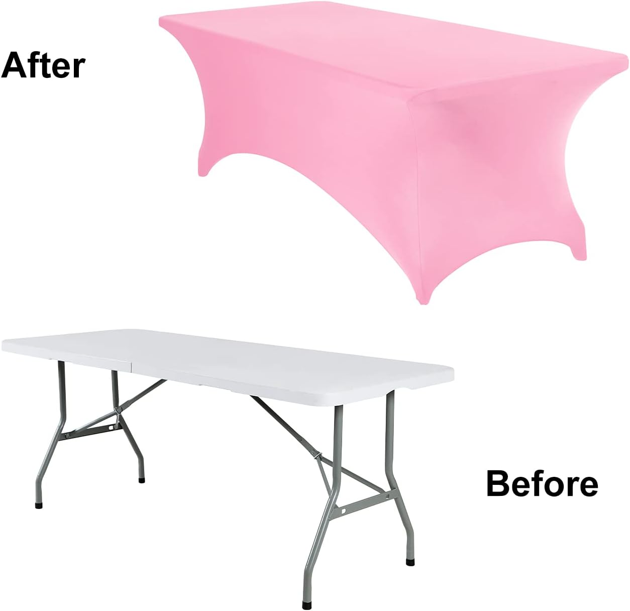 2Pack Spandex Waterproof Table Covers 8ft，Spandex 8ft Waterproof Table Cover for Party,Wedding, Banquet, and Events(Pink)