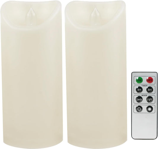 CANDLE CHOICE Outdoor Battery Operated Flameless Candles with Remote Timer Waterproof Flickering Plastic Electric LED Pillar Lights for Lantern Patio Garden Wedding Party Decorations 3x7 Inches 2 PCS
