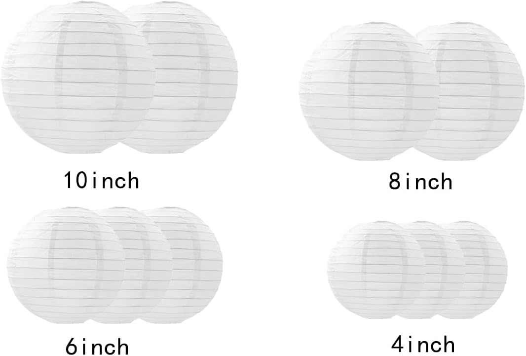 Paper Lanterns Decorations,Paper Hanging Decorations Ball Lanterns Lamps for Birthday Parties, Bridal Showers, Baby Showers, Wedding（10 Pcs,4 in/6 in/8 in/10 in,White）