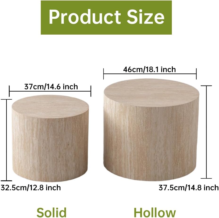 Round Nesting Coffee Tables Modern Travertine Coffee Table Small Round Coffee Tables Circular Side Table Accent End Table Nested Coffee Table Set for Living Room (Travertine)