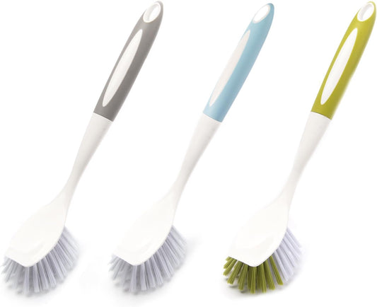 Dish Brush Scrub Brush with Handle - 3 Pack Stiff Bristles Dish Scrubber for Cleaning Pots,Pans,Dishes & Kitchen Sink - Hard Bristles,No Residue