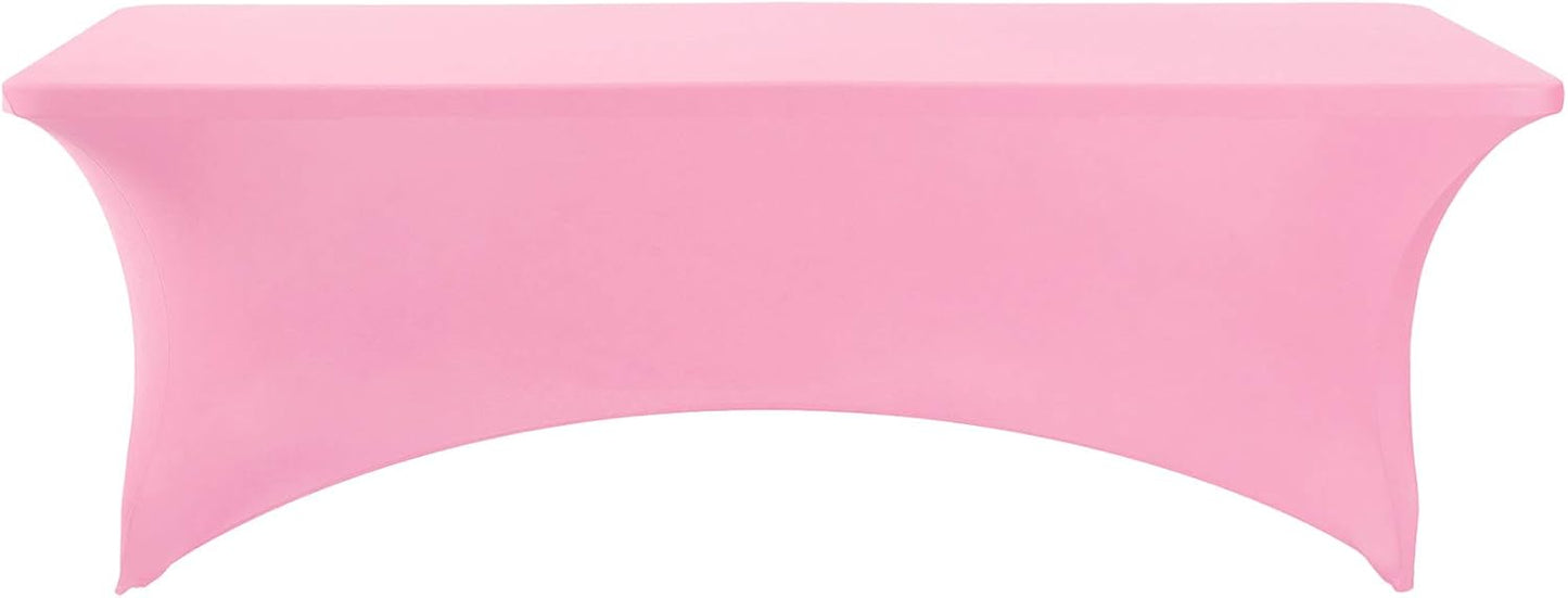 2Pack Spandex Table Cover for 8FT or 4ft or 6ft Table Universal Fitted Stretch Tablecloth for Party, Banquet, Wedding and Events-Pink