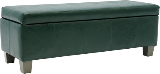 Green Faux Leather Ottoman with Storage, Rectangular Extra Long Storage Bench for Bedroom and Living Room