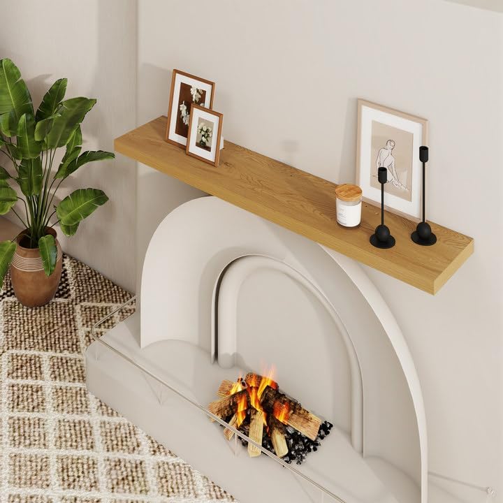 48 inch Floating Shelves for Wall Large Wall Mounted Shelves with Invisible Brackets, Oak Long Shelves for Bathroom, Living Room, Kitchen, Office, 48x9.1 inch deep Set of 2