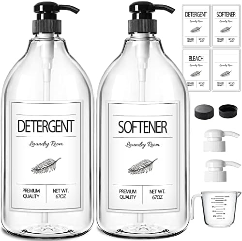 GMISUN Laundry Detergent Dispenser, 2 Pack Liquid Laundry Soap Dispenser, 64oz Storage Container for Farmhouse Laundry Room Decor, Liquid Bottle Organizer for Detergent/Softener/Bleach