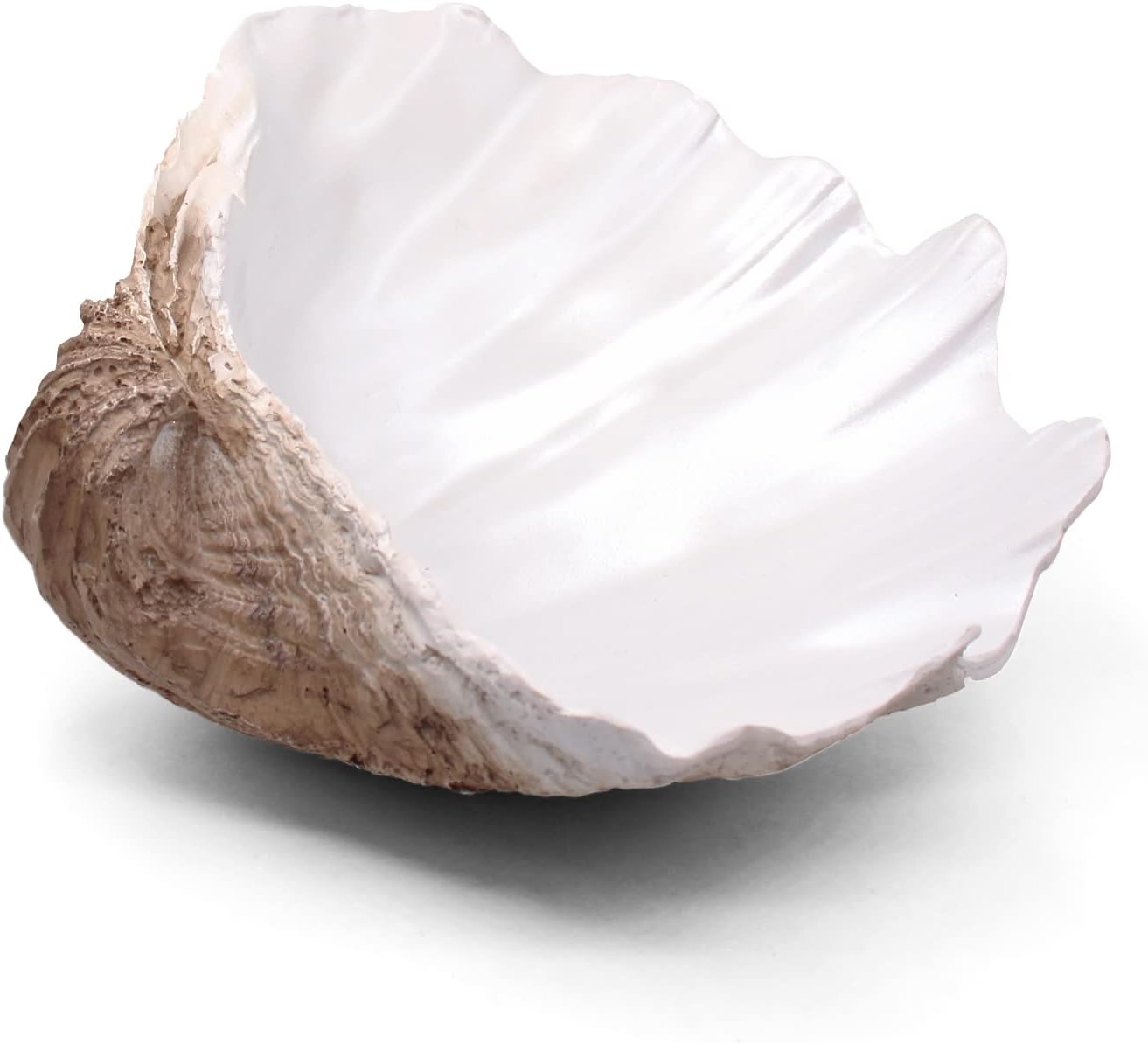 Large EarthTan-White Sea Shells Decorative Bowl Resin Clam Shell Bowl Beach Decorations for Home Coastal Beach Decor Decoration Storage Bowls & Home Office Nautical Themed Party Decor -10.2"-1PC