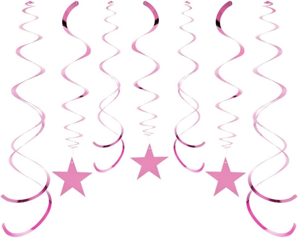 Star Party Hanging Swirls, 30 PCS, Pink Foil Ceiling Party Favors for Birthday Decorations, BabyShower,Graduation,Wedding