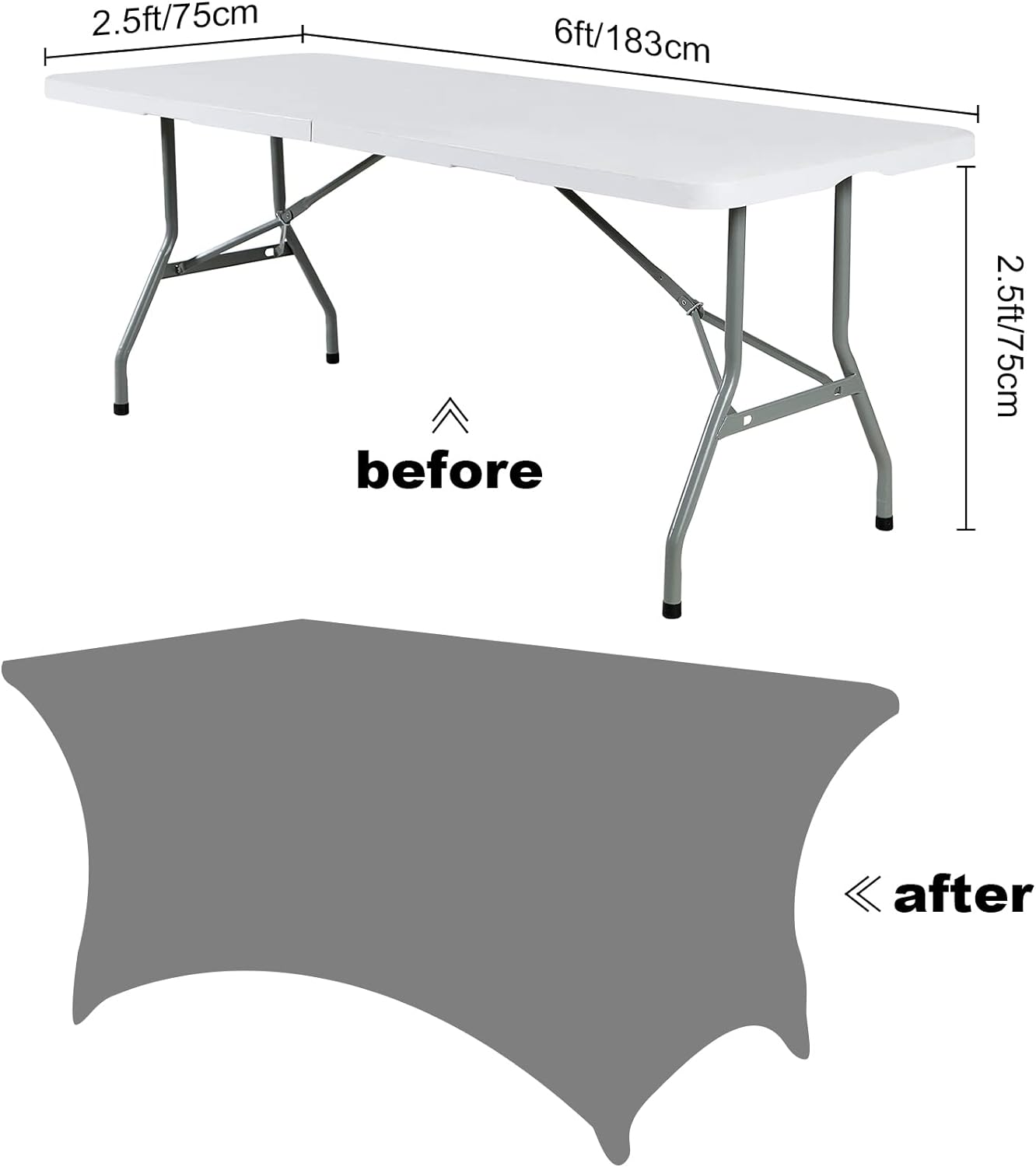 SuperO Waterproof Spandex Table Cover for 6FT Table Universal Fitted Stretch Tablecloth for Party, Banquet, Wedding and Events-Gray