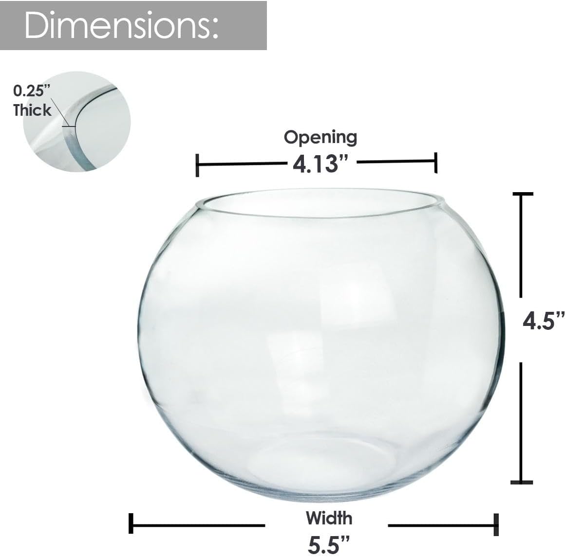 Craft And Party, Glass Bubble Bowl, 4.5" Height x 6" Width Glass Fish Bowl Vase, Bubble Bowl vase for Terrarium, Flower vase Centerpiece