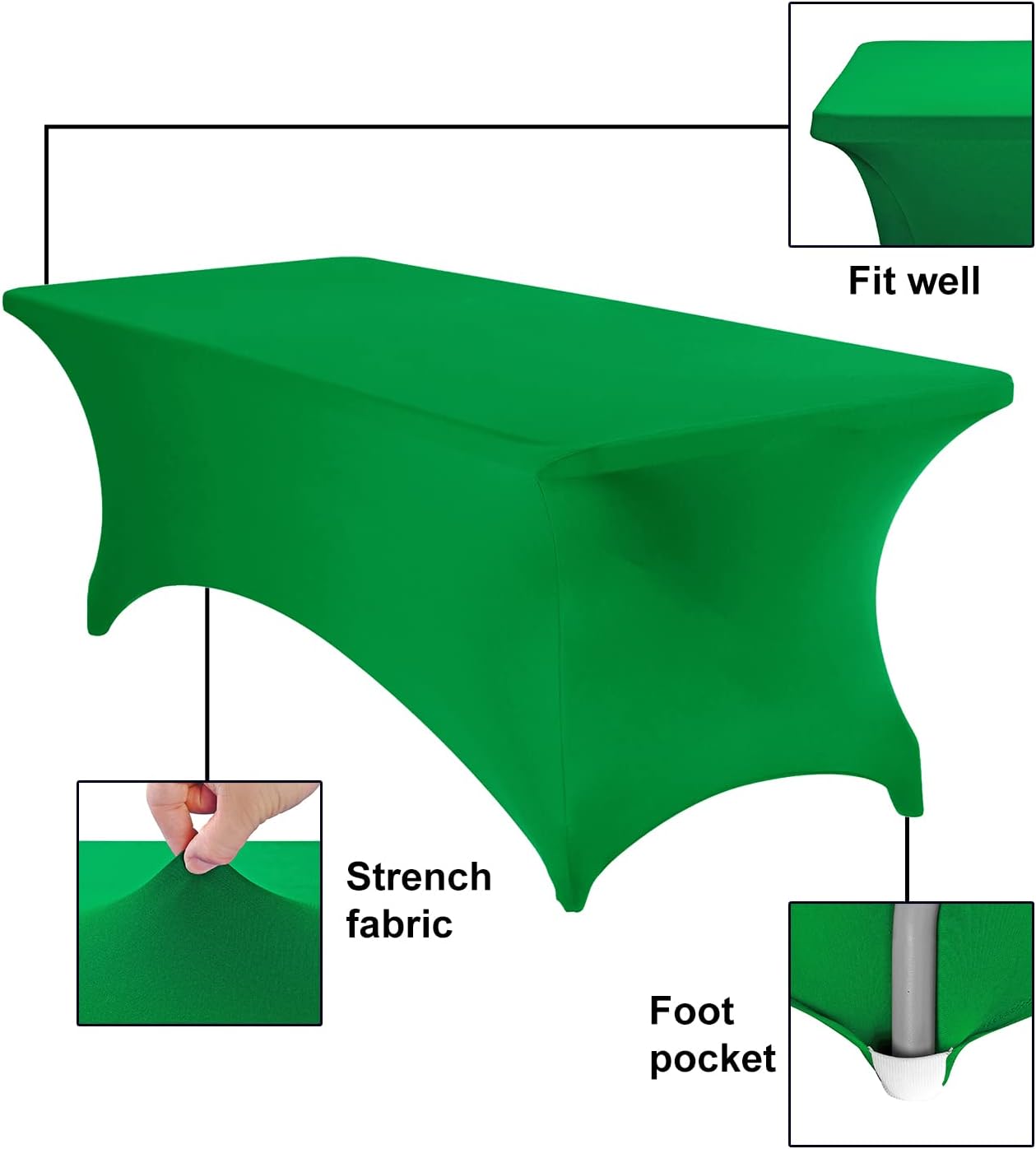Spandex 8ft Waterproof Table Cover for Party,Wedding, Banquet, and Events(Emerald)