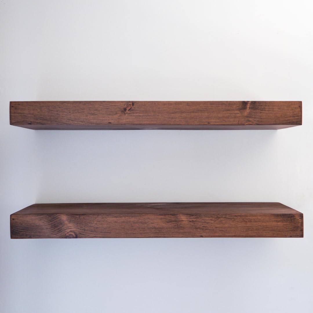 Modern Floating Shelves 3 Inches Thick for Wall, Wide Shelves for Kitchen, Living Room, Bedroom, and Bathroom, Natural Pine Wood, Rustic Wooden Shelf, (Set of 2) (Provincial, 60Lx3Hx6D)