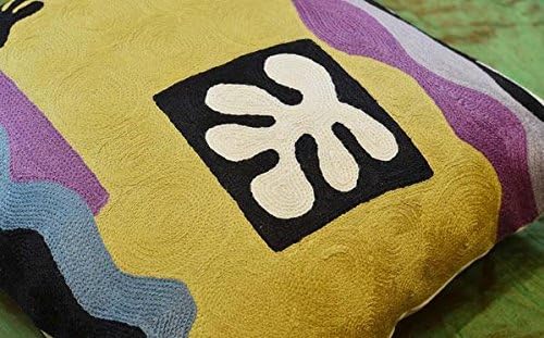 Yellow Matisse Gold Pillow Cover Farmhouse Chair Pillowcase Art Deco Chair Cushion Modern Outdoor Pillow Kids Room Cushions Hand Embroidered Wool Size 18x18