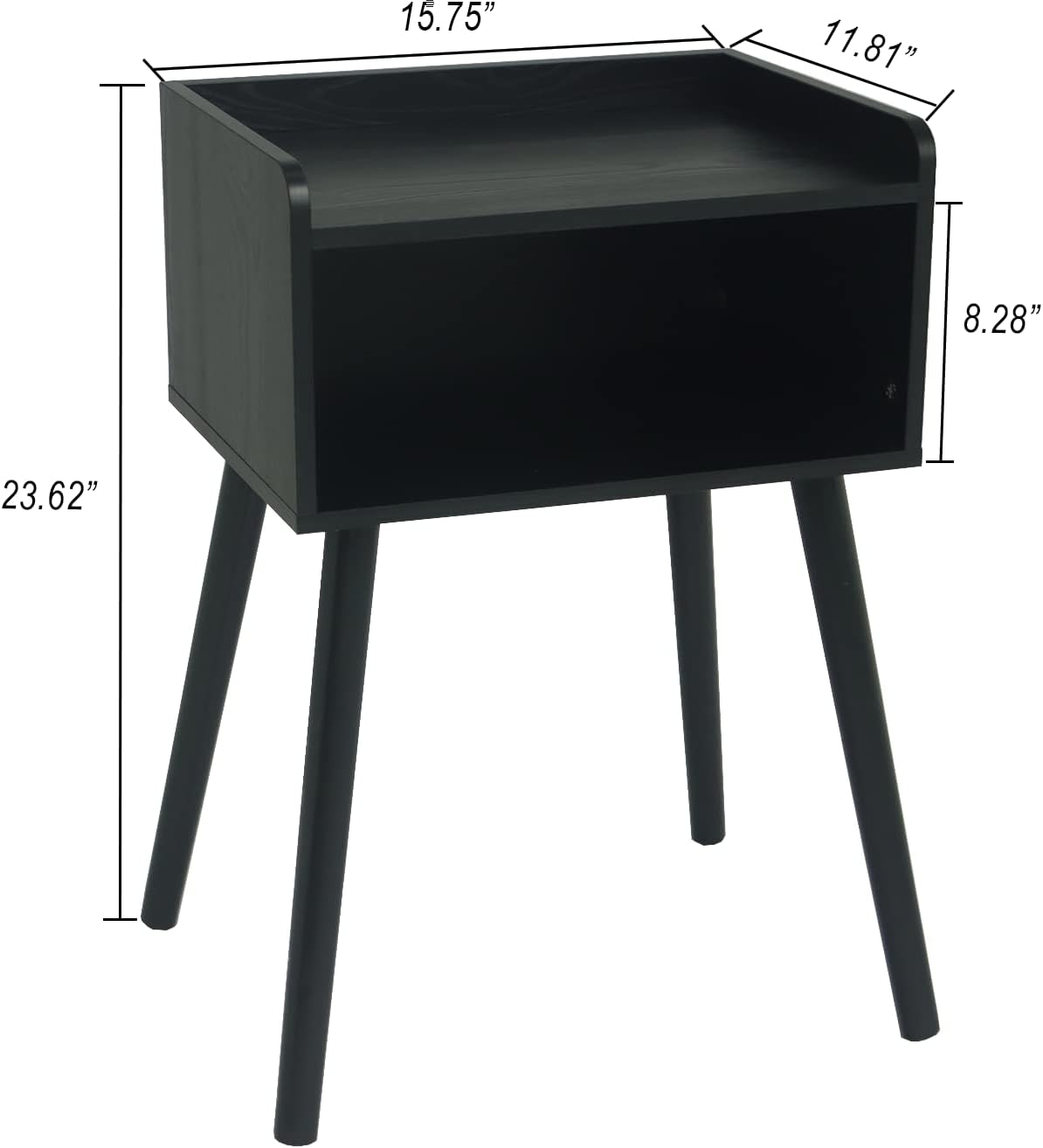 MaxSmeo Nightstand, Mid Century Modern Side Table Bedroom with Storage, Small End Bedside Table with Solid Wood Legs for Living Room, Office Small Spaces (Black)