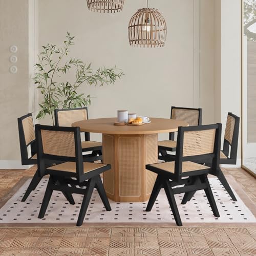 Black Rattan Dining Chairs Set of 2, Modern Kitchen Chairs Armless for Dining Room