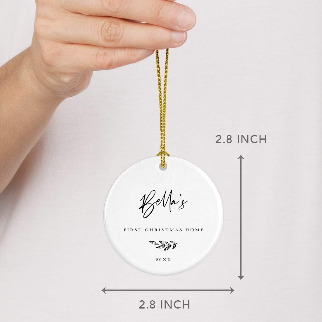 Andaz Press Personalized Dog Cat Pet Adoption Round Ceramic Porcelain Christmas Tree Ornament Engagement Collectible Gift for Baby, Bella's First Christmas Home 2024, Antique Handdrawn, 1-Pack