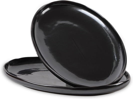 vicrays Serving Platter Ceramic Tray Plates Extra Large Oval 14.5 Inch Porcelain Dinner Plates Long Serving Dish Set Entertaining Party Restaurant Food Meat Sushi Fish Turkey Platter - Black
