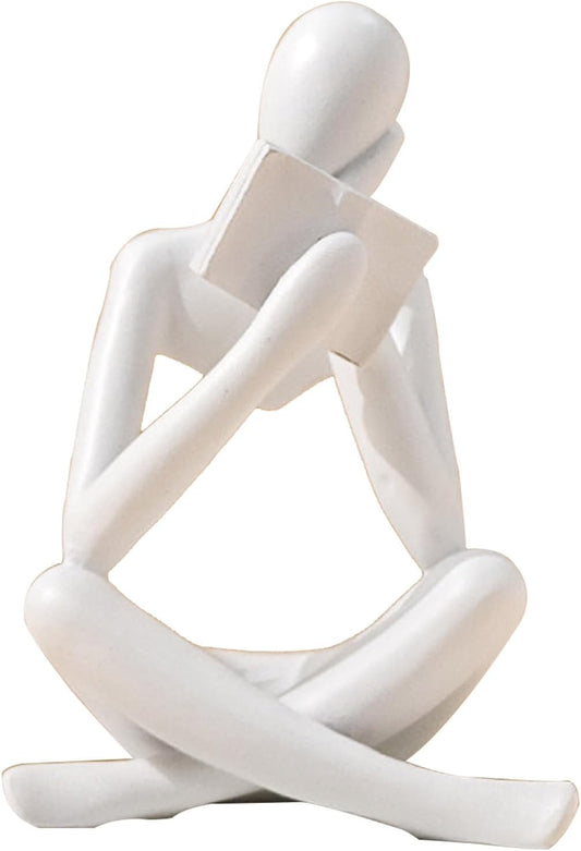 Bookshelf Decor Thinker Statue - Abstract Style Thinker Sculptures Modern Aesthetic Figurine Decoration Statues for Home Decor-Right Thinking-White