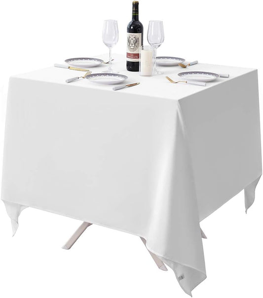 Surmente Square Tablecloth for Square or Round Tables 100% Polyester 70x70 Inch Table Cloth for Weddings, Banquets, or Restaurants (White)