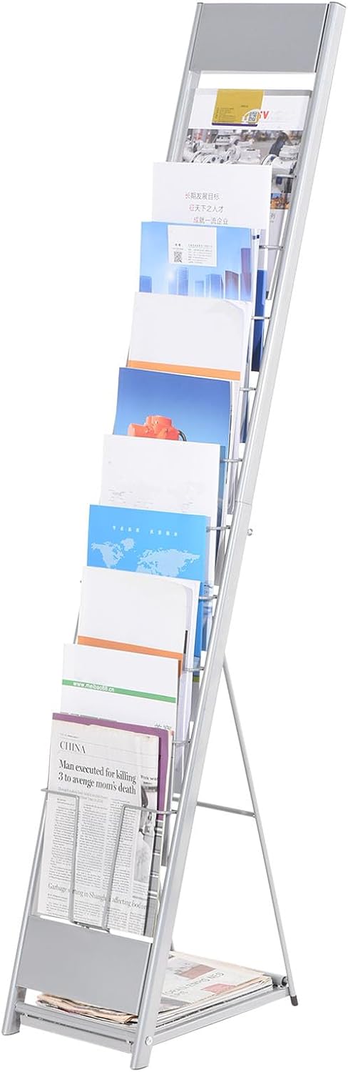 PATIKIL Detachable Magazine Display Racks Floor Standing 10 Layers Brochure Stand Catalog Literature Holder for Hotel, Exhibition, Office