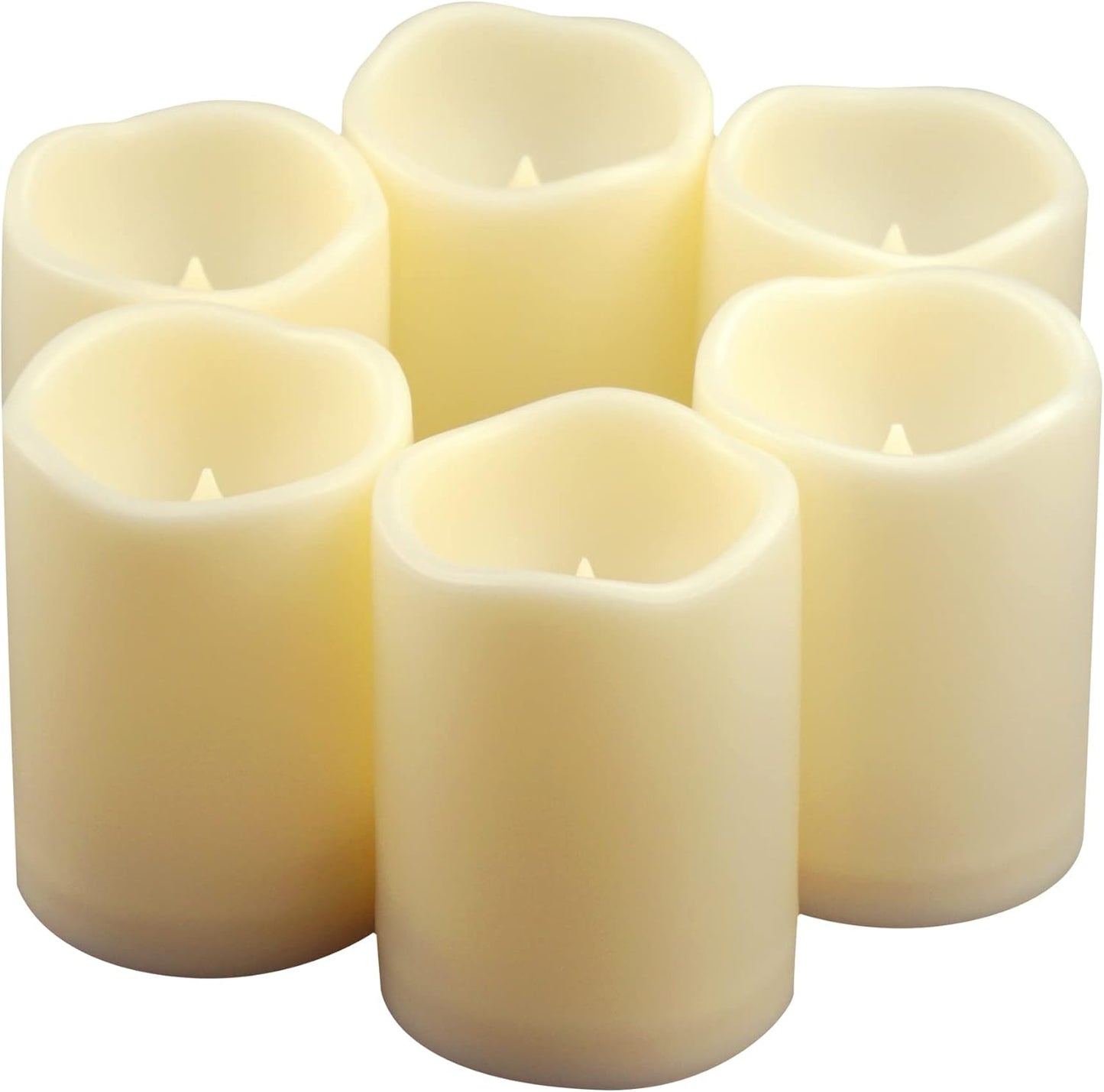 Waterproof Outdoor Battery Operated Flameless Candles with Auto Timer Flickering Plastic Resin Electric LED Pillar Lights for Lantern Patio Garden Wedding Party Decorations 3x4 Inches 6 Pack Ivory