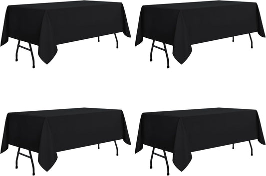 sancua 4 Pack Black Tablecloth 60 x 84 Inch, Rectangle Table Cloth for 4ft Tables - Stain and Wrinkle Resistant Washable Polyester Table Cover for Dining Wedding Banquet Party Buffet Restaurant