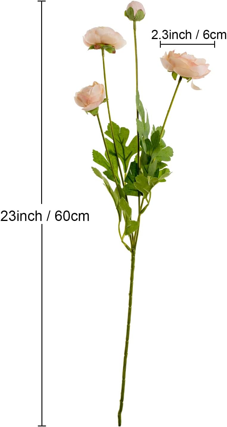 Artificial Silk Flowers Ranunculus Fake Flower 5 Pcs,Suitable for Core Decorations,Weddings,Homes,Artistic Decorations and Props (Cream Yellow)
