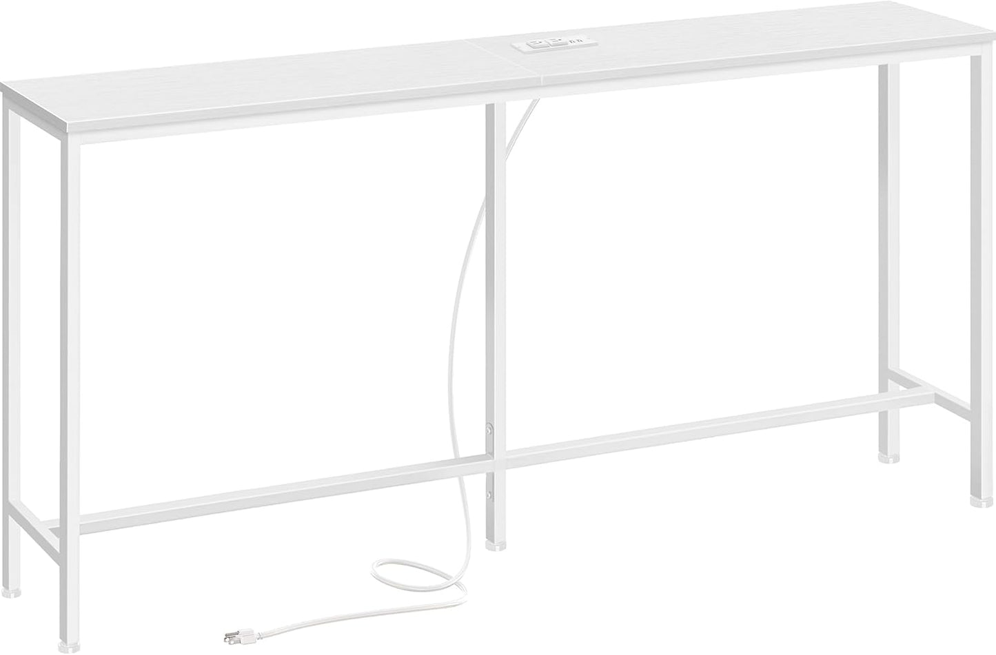SUPERJARE Console Table with Outlet, 63 Inch Sofa Table with Charging Station, Narrow Entryway Table, Skinny Hallway Table, Behind Couch Table, for Living Room, Plants, White