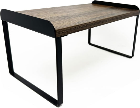 Mitus Shelf Organizer and Storage, Tiered Wood Cabinet Rack for The Kitchen Counter, Bathroom Counter, Pantry Cupboard, Office Desk Bookshelf, 12" Wide Walnut Brown and Black