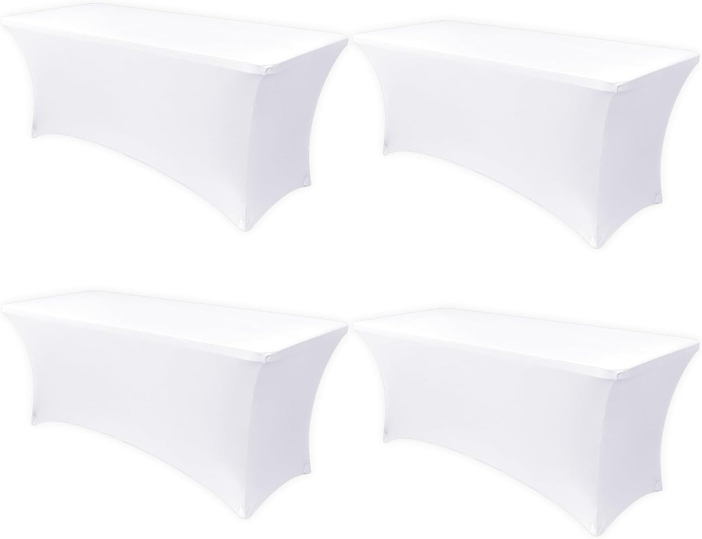 Obstal 4ft Stretch Spandex Table Cover - 4 Pack Universal Rectangular Fitted Tablecloth Protector for Wedding, Banquet and Party, White