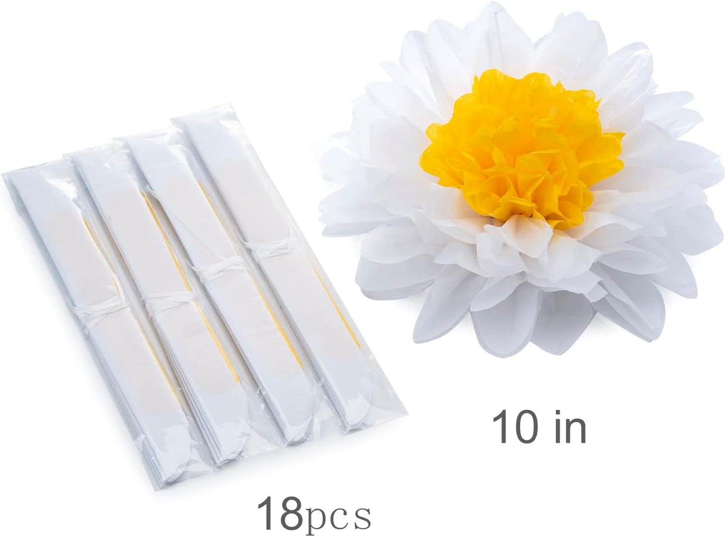 MISU Daisy Flower Party Decorations White Tissue Pom Poms for Classroom Baby Shower Wedding Birthday Party Backdrop Home Decoration, 10 Inch, Pack of 18