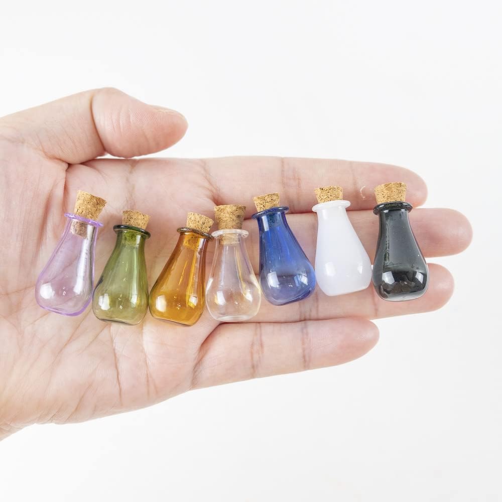 Mini Glass Color Bottles,Water Drop Vase-Small Jars Vials-Mini Cute Bottles With Cork Mix 7 Colors