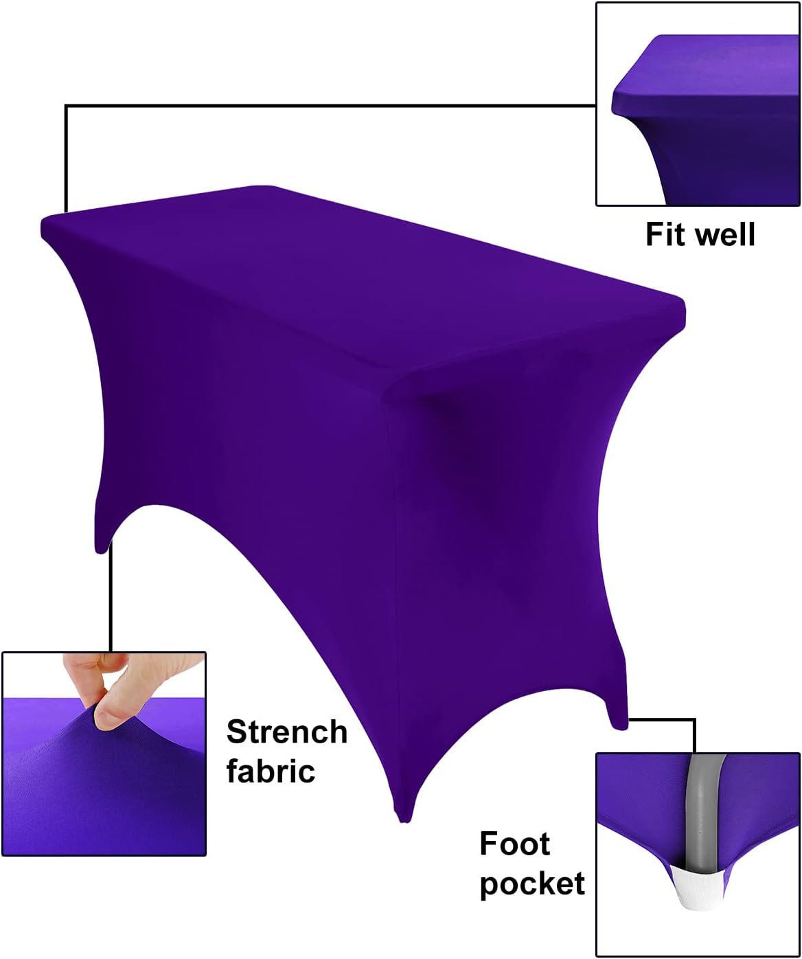 4Pack Spandex Waterproof Table Covers 4ft，Spandex 4ft Waterproof Table Cover for Party,Wedding, Banquet, and Events(Purple)