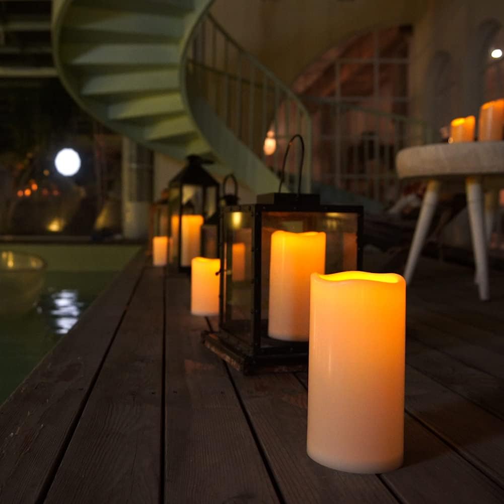 Homemory 8" x 4" Large Waterproof Outdoor Flameless Candles with Remote Control and Timer, Battery Operated Flickering LED Pillar Candles for Indoor Outdoor Lanterns, Porch, Long Lasting, Set of 2