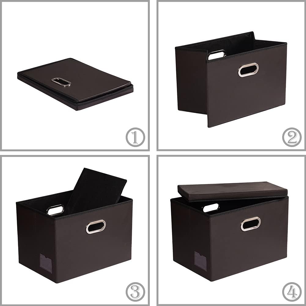 PRANDOM Foldable Storage Bins with Lids [5-Pack] Leather Fabric Collapsible Storage Boxes Organizer Containers Baskets Cube with Cover for Bedroom Closet Office Nursery Brown (14.9x10.8x10)