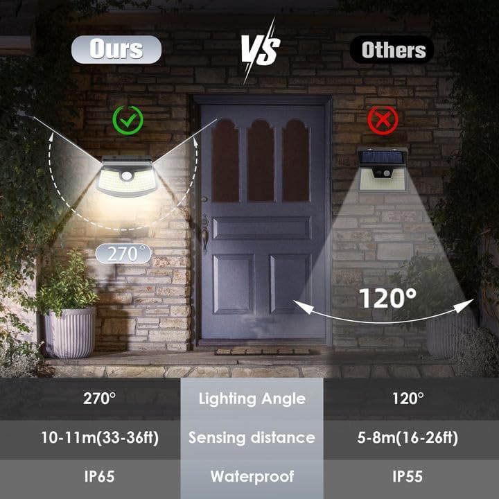 Aootek New Solar Motion Sensor Lights 120 LEDs with Lights Reflector,270° Wide Angle, IP65 Waterproof, Step Lights for Front Door, Yard, Garage, Deck (Front Button 4-Pack)