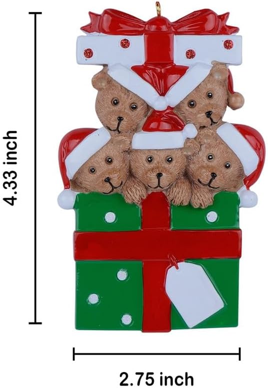 Personalized Family Ornament 2024, Bear Family of 5 Christmas Tree Ornament, Customized Teddy Bear Ornaments for Christmas Tree Decor, Unique Bear Gifts for Mom, Dad, Grandkids, Grandma, Grandpa