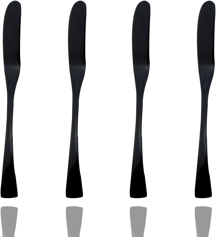 JASHII 18/10 Stainless Steel 4 Piece Mirror Polished Black Butter Knife Bagels Cheese Knife Black Server Utensil Set