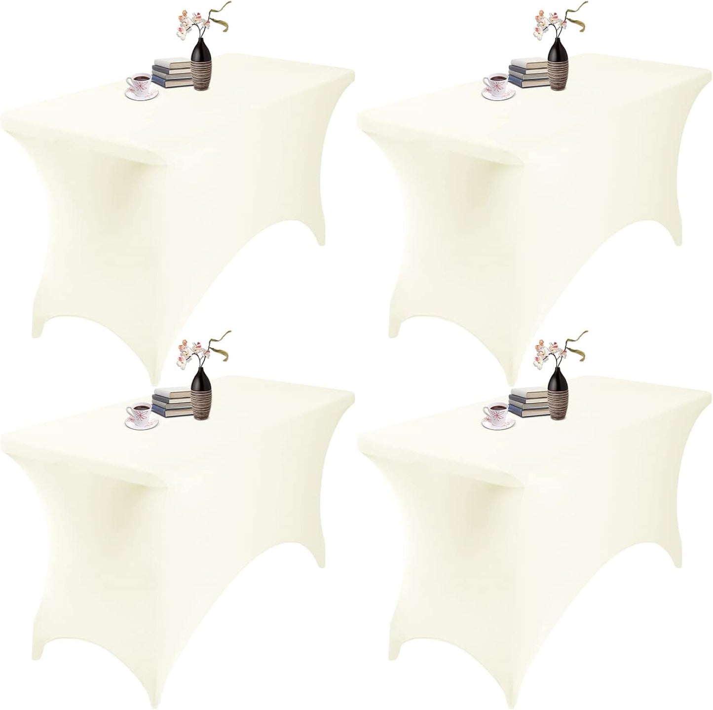 4Pack Spandex Waterproof Table Covers 4ft，Spandex 4ft Waterproof Table Cover for Party,Wedding, Banquet, and Events(Ivory)