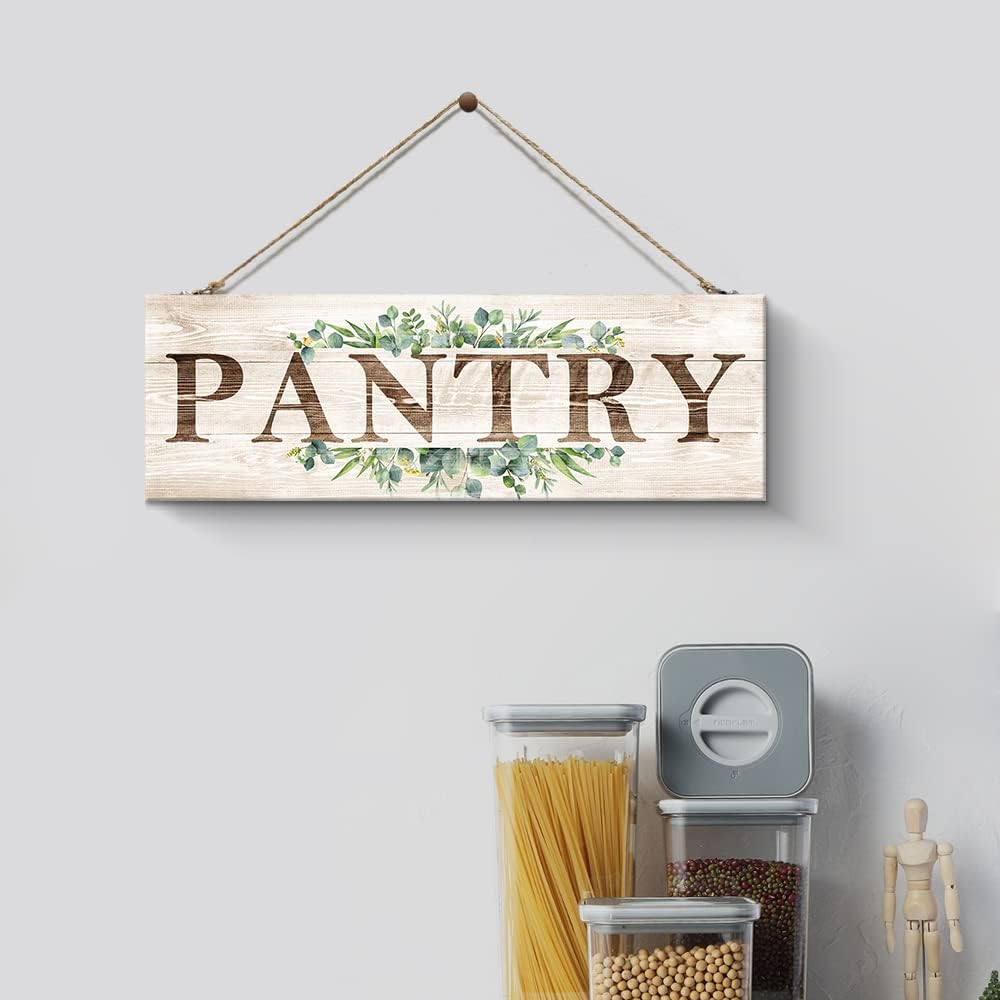 Pantry Sign Wall Decor, Pantry Wall Art with Plant Print, Rustic Farmhouse Wall Hanging Plaque Home Kitchen Decorative Pantry, 4.7 x 13.7 inches