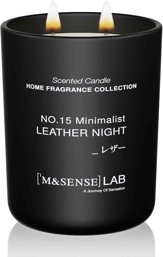 M&SENSE Natural Soy Candle| Leather Night | 16.6 oz, 95H Burn | Minimalist Scented Candle for Relaxation, Gifting, Home Décor | for Bedroom, Office, Party Large