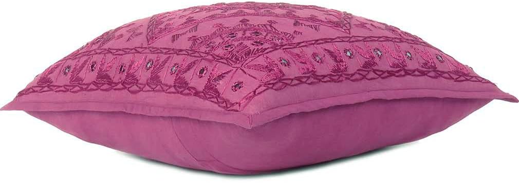 Eyes of India Embroidered Decorative Boho Throw Pillow Cover with Mirrors, Handmade Bohemian Accent Cushion Case for Sofa Couch Bedroom Living Room (Burgundy, 16" x 16")