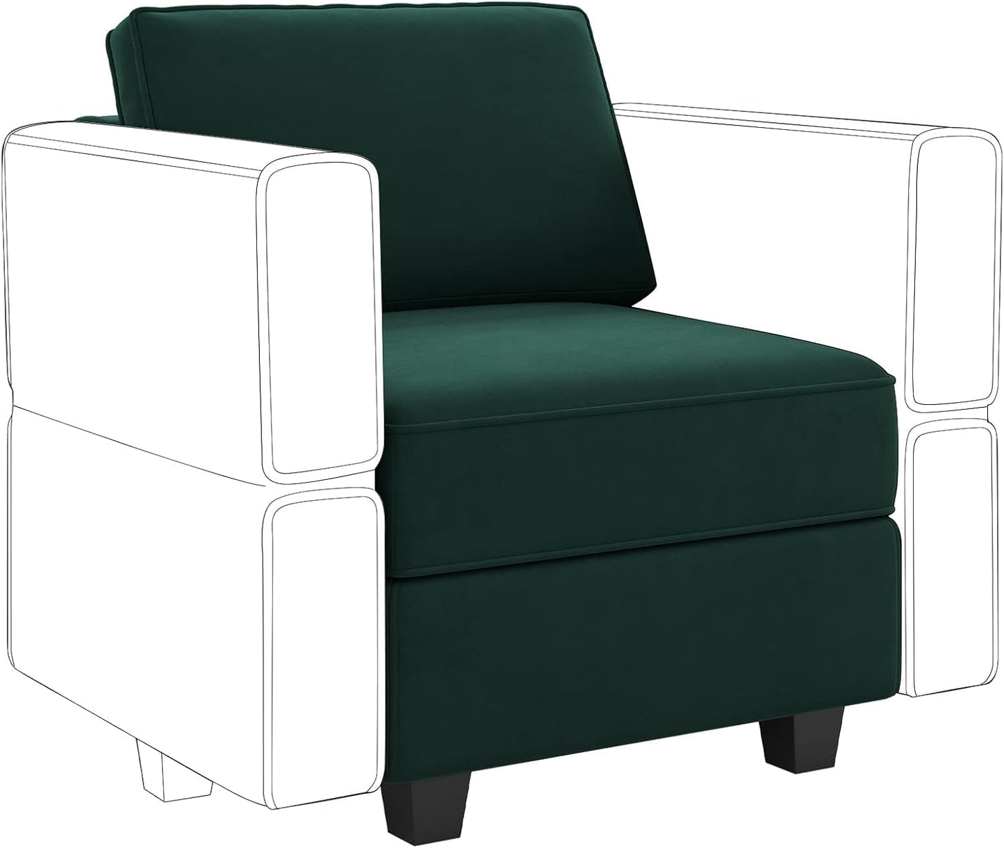 Belffin Modular Sofa Middle Module with Storage for Modular Sectional Sofa Couch Velvet Accent Armless Chair Green