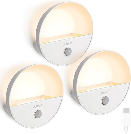 Rechargeable Battery Night Light, Motion Sensor Night Light, LED Warm White Magnetic Stick-on Motion Sensored Hallway Light, with Dusk to Dawn Sensor for Stairs, Wall, Closet, Cabinet (3 Pack)