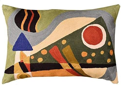 Lumbar Kandinsky Pillow Cover | Green Abstract Pillows | Modern Chair Cushion | Farmhouse Cushions | Handmade Wool Size 14x20