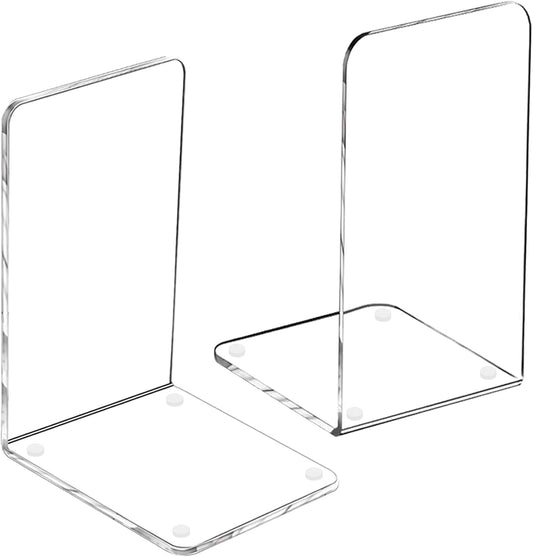 Lulonpon 2 Pieces Book Ends, Bookend, Books Ends for Shelves, Books Ends for Heavy Books, Clear Bookends, Acrylic Bookends for School, Library,Desktop Organizer and Book Shelves