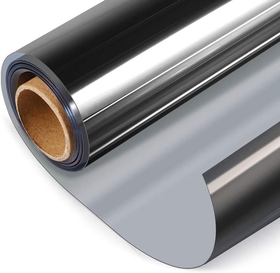 HIDBEA One Way Window Film, Daytime Privacy Sun Blocking Reflective Window Film No Glue Static Cling Heat Control Window Tinting Film for Home and Office, Black Silver, 29.5 x 78.7 Inch